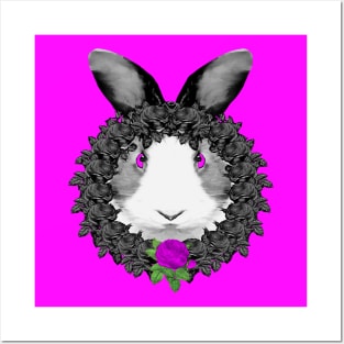 Rabbit Pink Rose Wreath Posters and Art